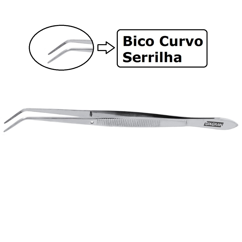 Pinça Clínica 16cm Para Algodão Nº17 Bico Curvo Aço Inox Cirúrgico