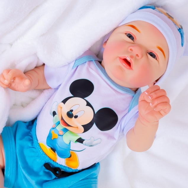 Bebê Reborn Menino Mickey Original Realista Corpo De Silicone Pode Dar Banho - Mom & Baby