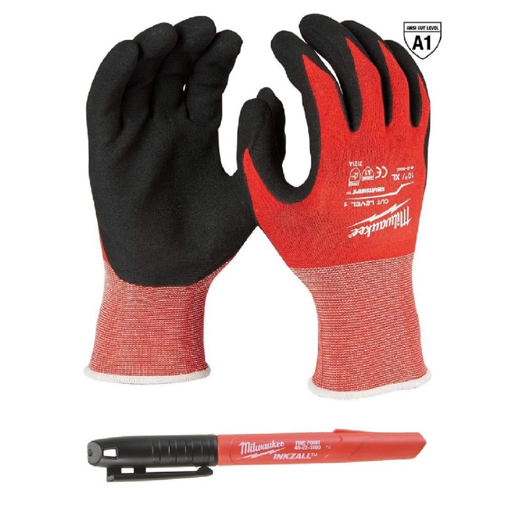 Kit Luva Nitrílica Anti Corte A1+ Caneta Marcadora Milwaukee