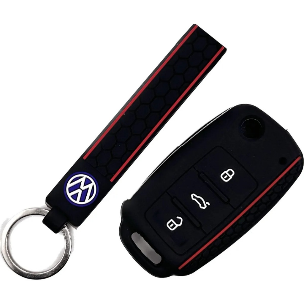 Capa Silicone Chave Canivete Volkswagen + Chaveiro Tsi Vw Up Jetta Golf Gol