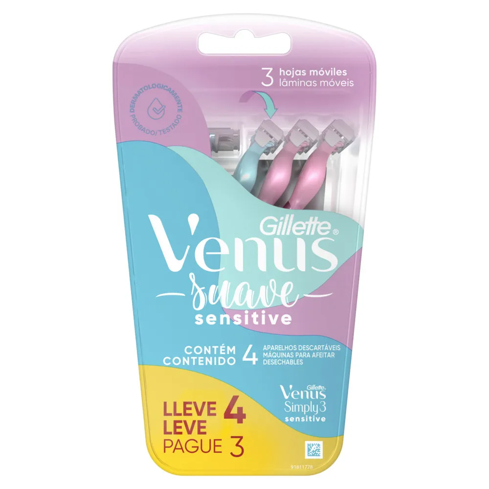 Aparelho de Depilar Gillette Venus Suave Sensitive 4 Unidades em Oferta na Shopee