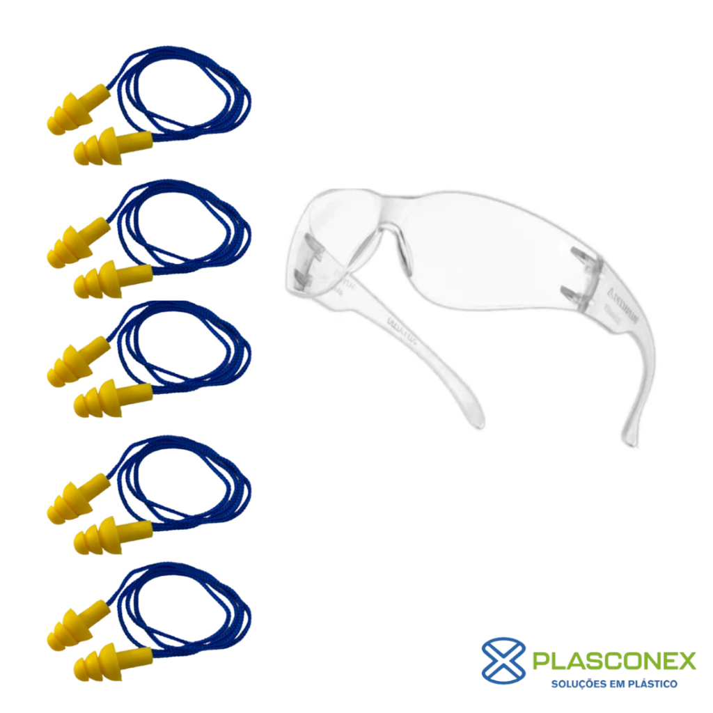 Kit 5 unidades - Protetor Auricular Plug de Copolímero 12DB CA 18.190 + Oculos De Segurança em Oferta na Shopee