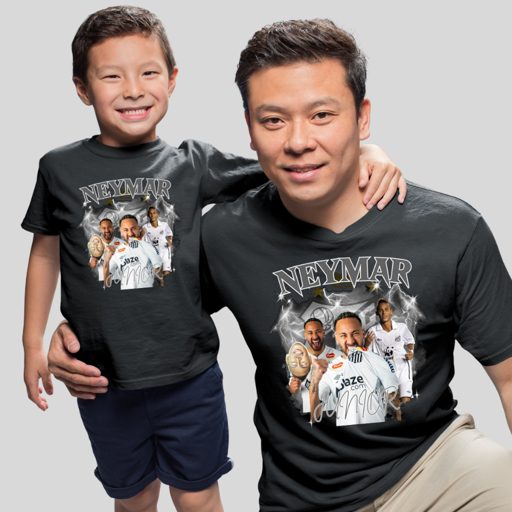 kit tal Pai tal Filho 2 Camisetas Pai e Filho Neymar Ídolo Lançamento
