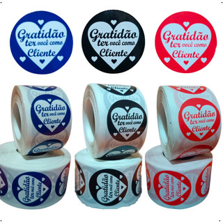 Etiquetas Adesivas  gratidão ter você como cliente papel couchê e Metalizado BOPP azul preto 30x30mm