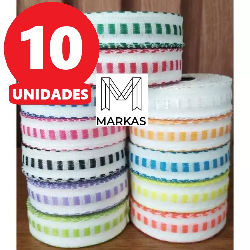 Kit 10 Rolos Galão Passa Fita Falso com 10 Metros cada 100% Poliéster Cores Sortidas Aviamentos em Oferta na Shopee