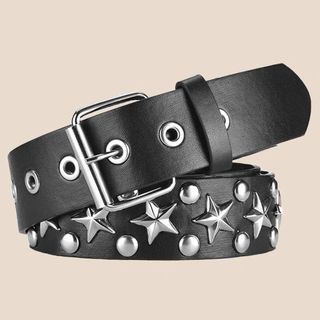 Cinto Unissex De Cintura Decorado Com Lantejoulas Prata Estilo Punk