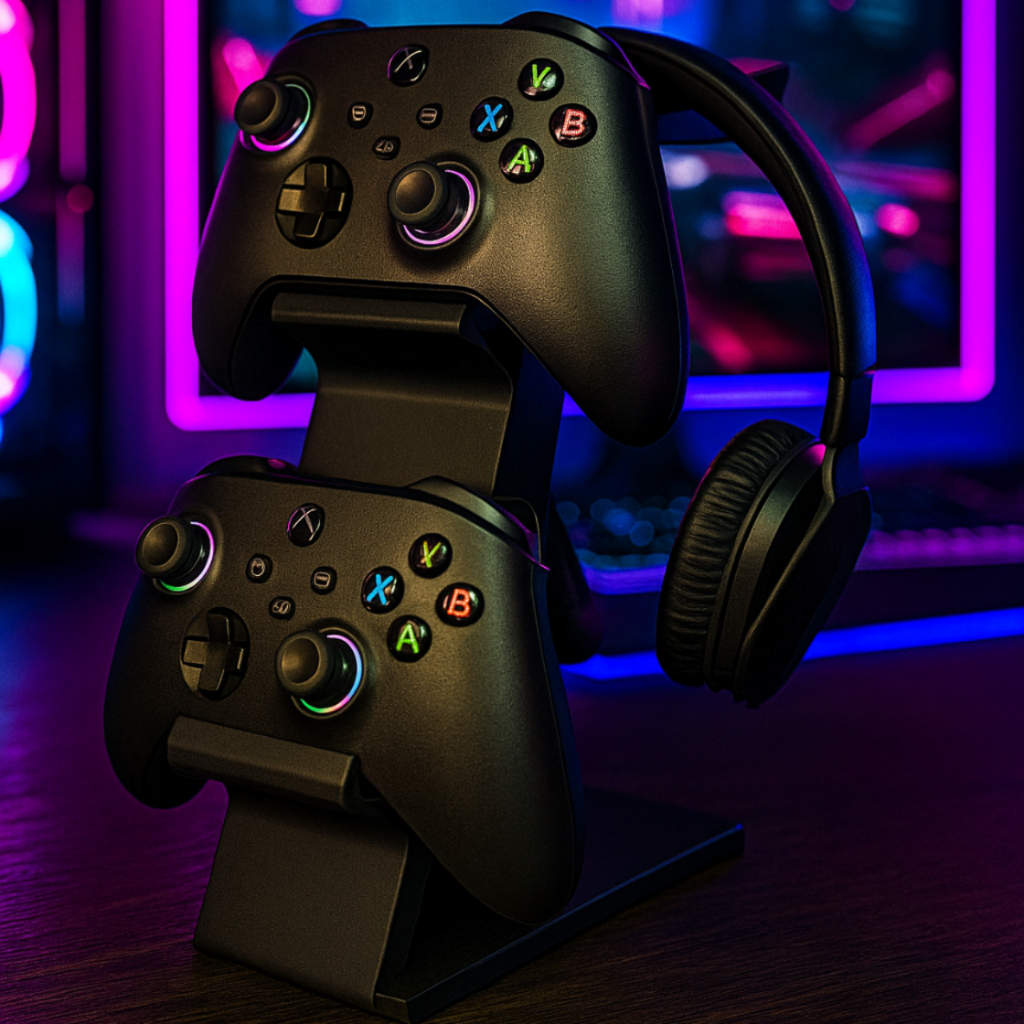 Suporte para 2 Controles + Headset | Compatível PS5 PS4 Xbox PC – Design Gamer