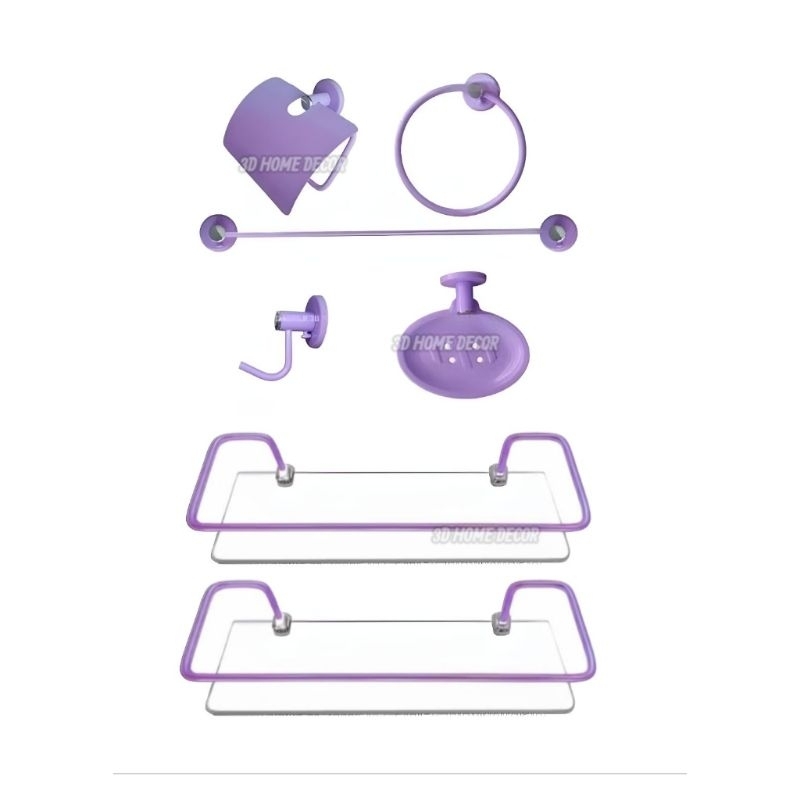 Acessórios P/ Banheiro Roxo Lilás Metal INOX Prateleira Vidro Saboneteira INOX