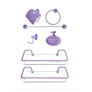 Acessórios P/ Banheiro Roxo Lilás Metal INOX Prateleira Vidro Saboneteira INOX