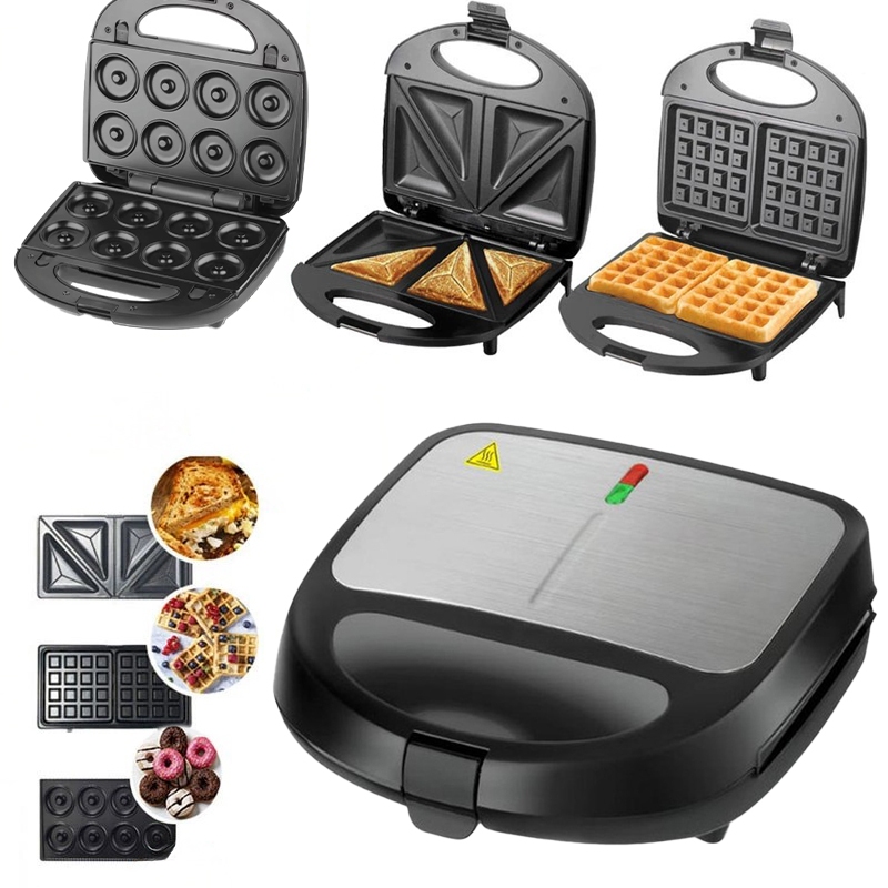 3 Em 1 Portátil Sanduicheiras Waffle Donuts Fast Antiaderente 110V/220V Pés Antiderrapantes em Oferta na Shopee