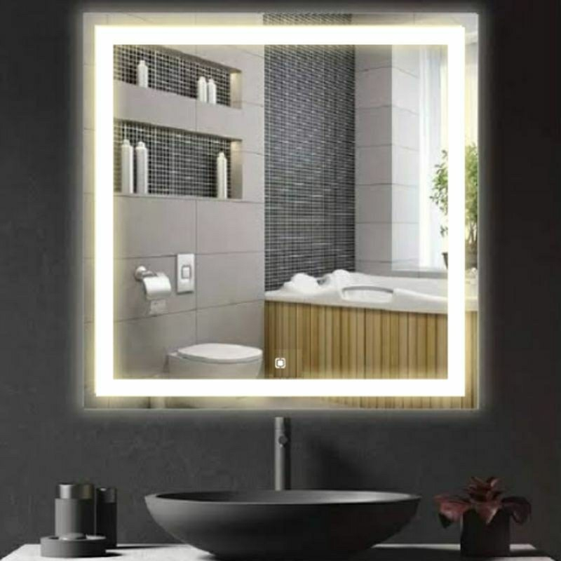Espelho Quadrado Gigante Jateado Iluminado com Led Botao Touch + Fonte Decoração Camarim Maquiagem
