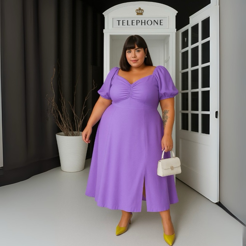 Vestido Longo PLUS SIZE 46 ao 56 viscolinho/Crepinho feminino Curves