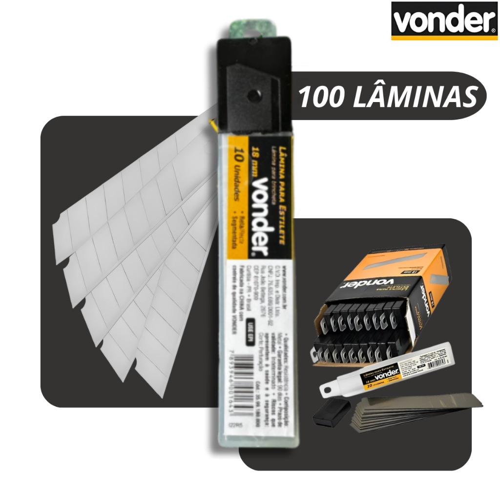 Kit Até 100 Lâminas Para Estilete 18mm Previsão Profissional Tubete - VONDER