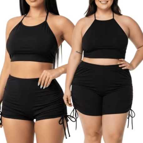 Conjunto Biquíni Top Alcinha E Shorts Cordinha Lateral Sunquini M ao G3 em Oferta na Shopee