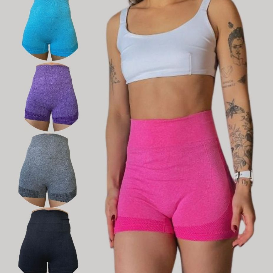 Short Feminino Academia Cintura Alta Zero Transparência Empina Bumbum Modelador Que Valoriza Suas Curvas