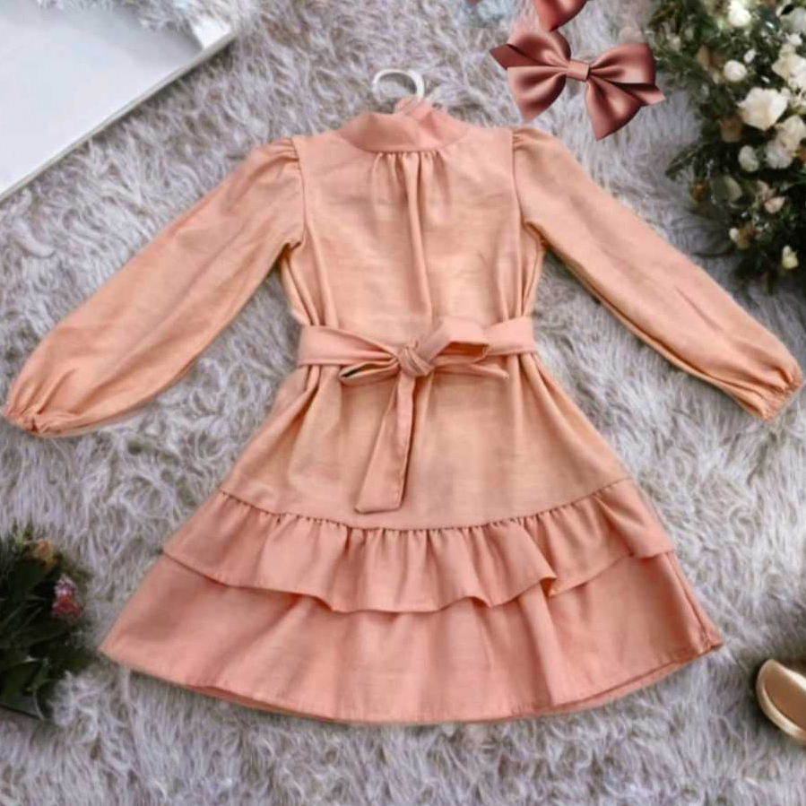 Vestido Infantil Feminino Manga Longa Babados e Faixa de laço Roupa Menina Elegante Moda Casual em Oferta na Shopee