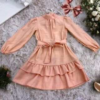 Vestido Infantil Feminino Manga Longa Babados e Faixa de laço Roupa Menina Elegante Moda Casual em Oferta na Shopee