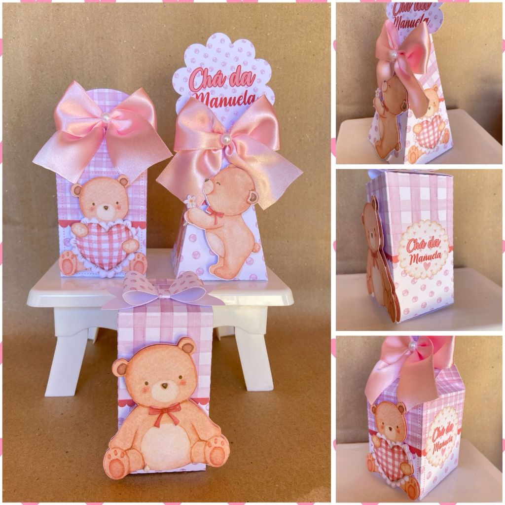 Kit Caixinhas Personalizadas – Tema Ursinha Rosa (Chá de Bebê Menina)
