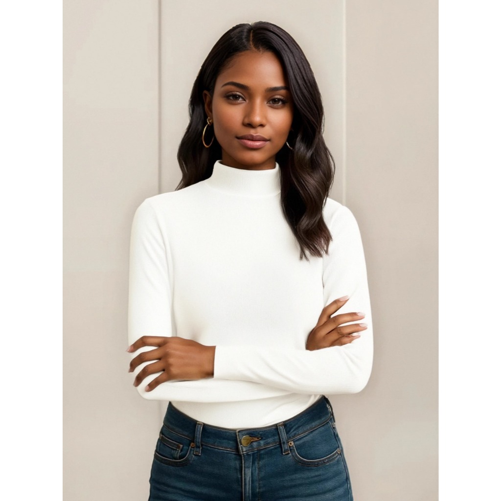 Blusa Blusinha Canelada Gola Alta com manga blusa feminina manga longa gola Alta canelada