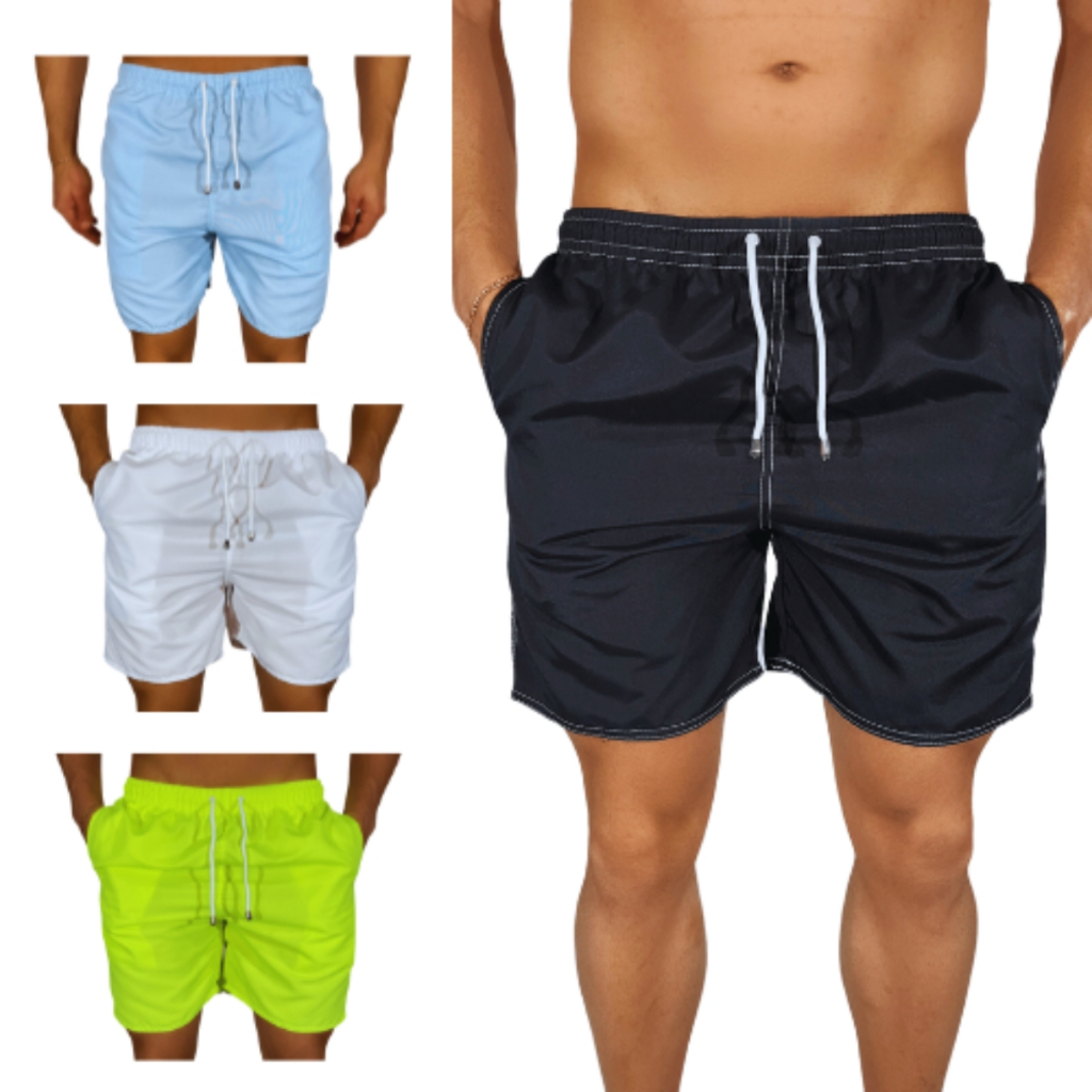 Kit 3x Shorts Neon Liso Mauricinho Bermudas Praia Verão 3 Bolsos Cores Vivas Calção em Oferta na Shopee