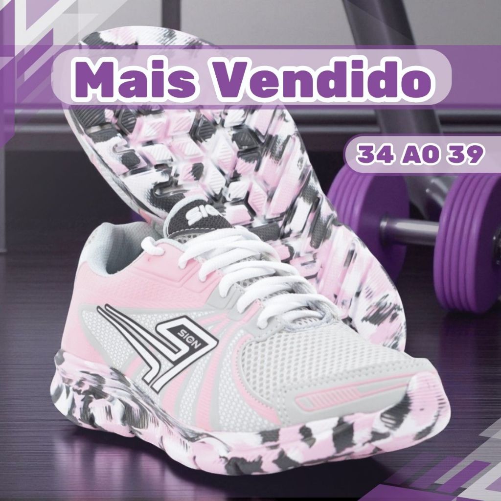 Tênis Feminino Para Academia e Caminhada Casual Macio e Moderno 34 ao 39 em Oferta na Shopee