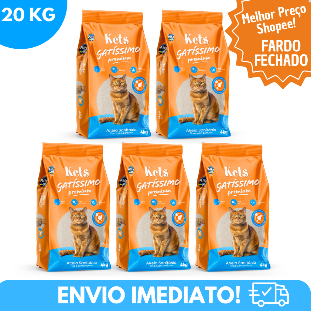Kit 5 Areia Sanitária Higiênica Natural Gatos Gatissimo S/Perfume Fardo Fechado 5x4 Kg - 20kg Total