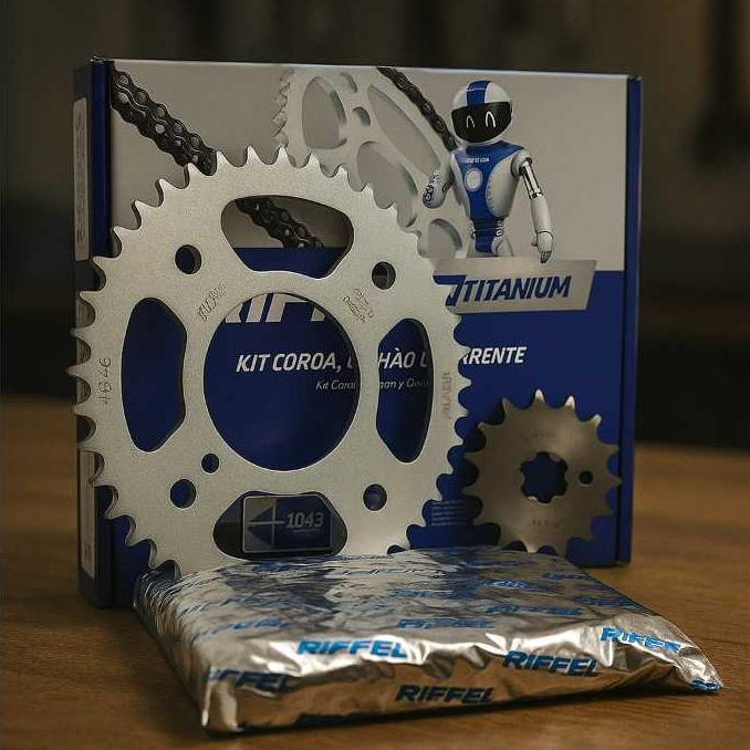 Kit Coroa Pinhão Corrente Cg Titan Fan 125 2000 a 2008 -  Riffel