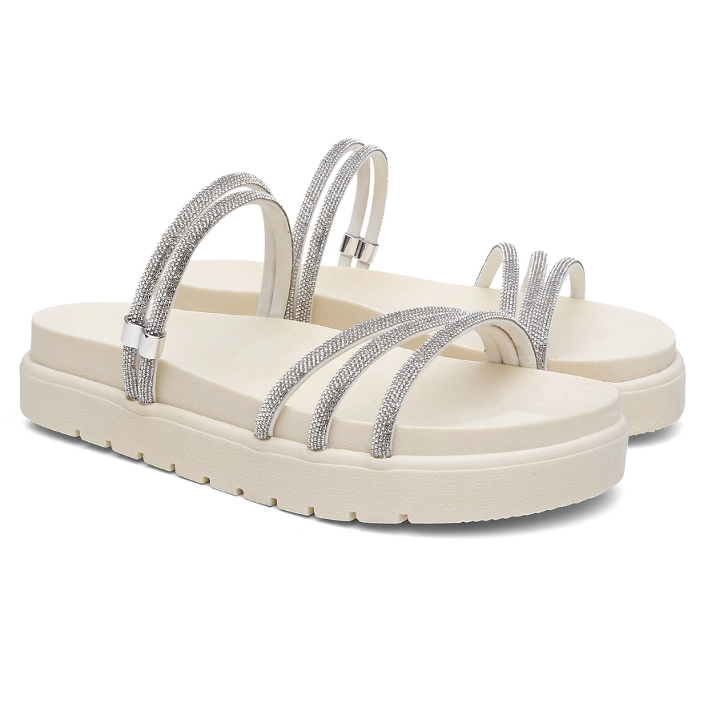 Sandalia Papete Rasteirinha Birken Tres Tiras Feminino Moderna Leve Confortavel Tendencia