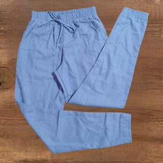 Calça jogger tecido linho cintura alta em Oferta na Shopee