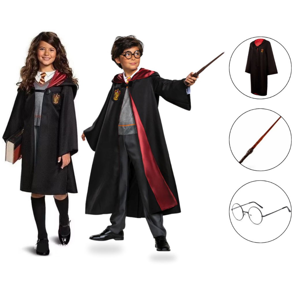 Fantasia Harry Potter Grifinória Com Óculos + Varinha Infantil em Oferta na Shopee