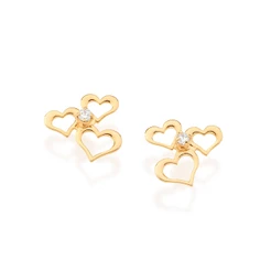 Brinco Rommanel Corações Vazados Feminino Banhado Ouro 18k 525569
