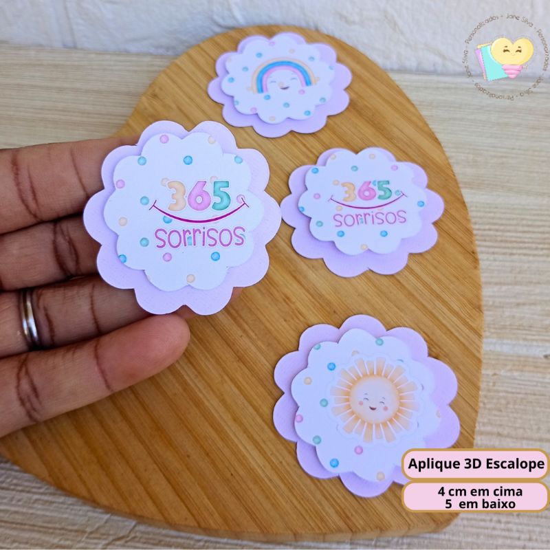 Aplique 3D Escalope 365 Rosa - Personalizados - Lembrancinha - Festa infantil - aniversário - brindes