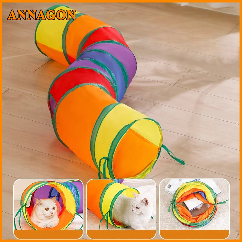 Túnel de labirinto colorido para gatos Brinquedo para animais de estimação convenientemente dobrável
