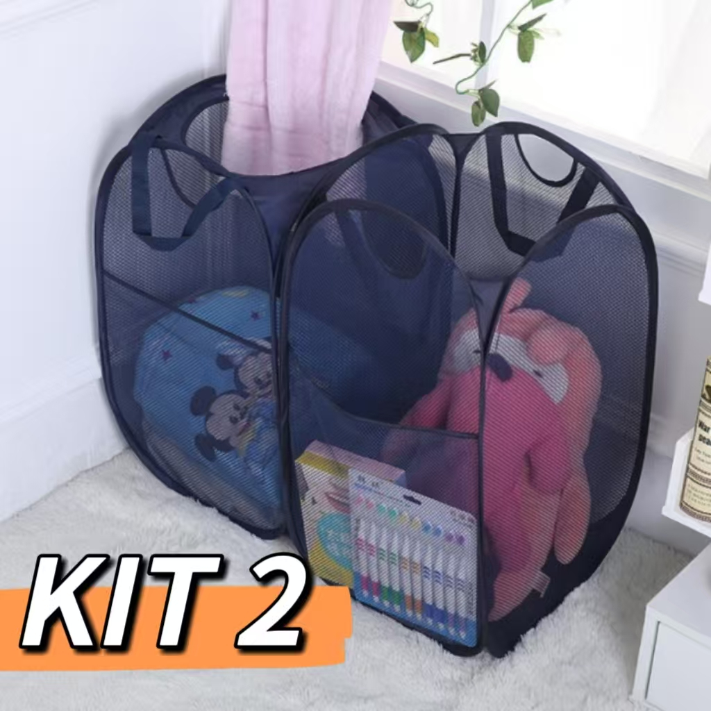 KIT 2 Cesto De Roupa Dobrável Para Roupas E Brinquedos Infantil Caixa Organizadora Cozinha Quarto