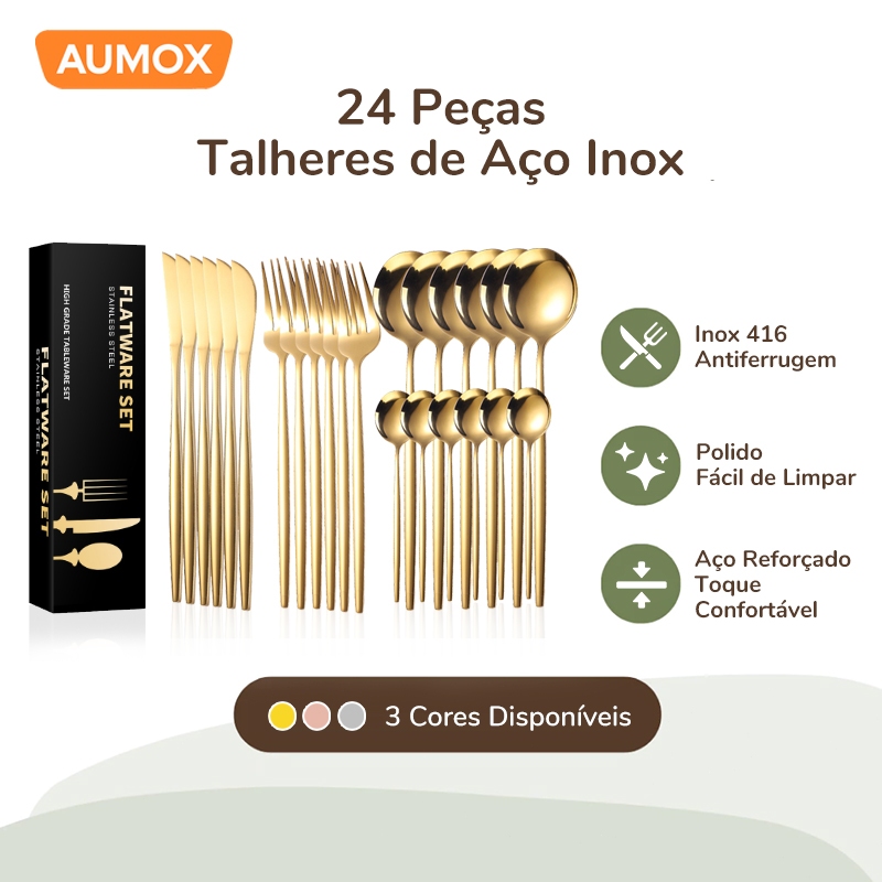 Kit 24 Talheres de Aço Inoxidável para Uso em Casa, Restaurantes, Festas e Casamentos em Oferta na Shopee