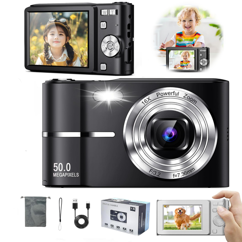 Upgrade Digital Camera, 50MP Full High Definition 1080P Camera with 16x Zoom Anti Shake,  Kids Camera