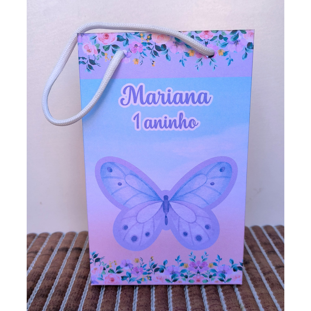 PEGUE E MONTE - Sacolinha Surpresa Personalizada Borboleta Lilas - Com Alça