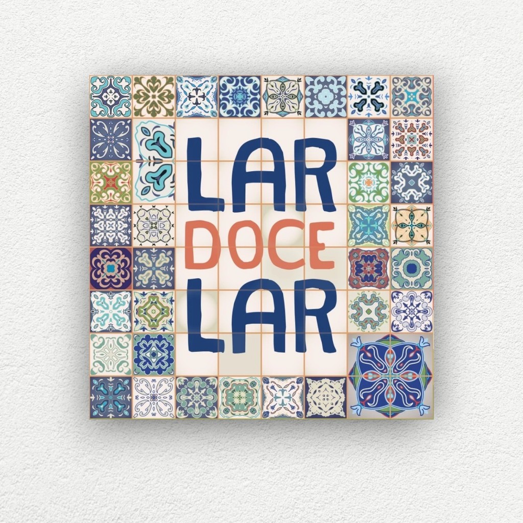Placa Decorativa Quadro Plaquinha Lar Doce Lar Azulejo Frases parede decoração sala cozinha