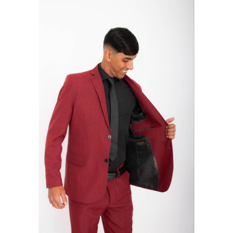 Terno Slim Vinho Bordo Microfibra Melange Super Promoção (Paletó - Calça - Cabide)