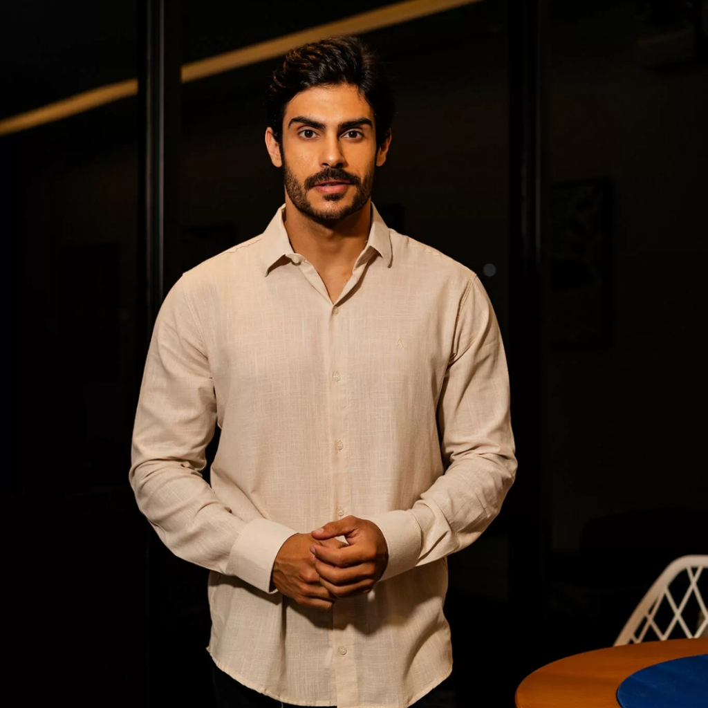 Camisa Social Masculina Manga Longa Linho Casual Luxo Slim Fit Estilo Moda Masculina em Oferta na Shopee