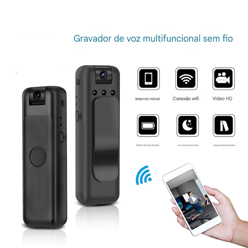Câmera Portátil Mini Grampo Traseiro WiFi Visualização Remota Gravadores de vídeo HD 1080P