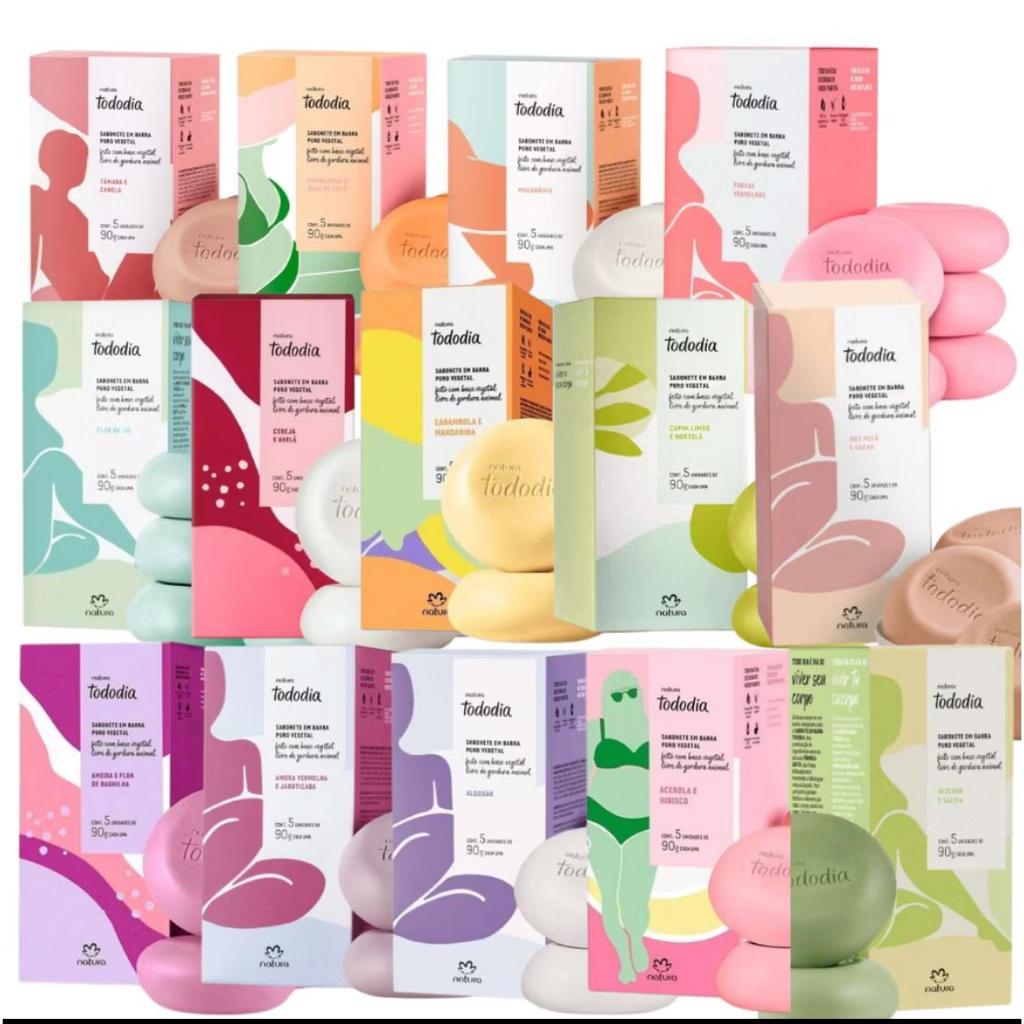 Sabonetes em Barra Puro Vegetal  Natura Tododia caixa com 5 unidade de 90g Cada.