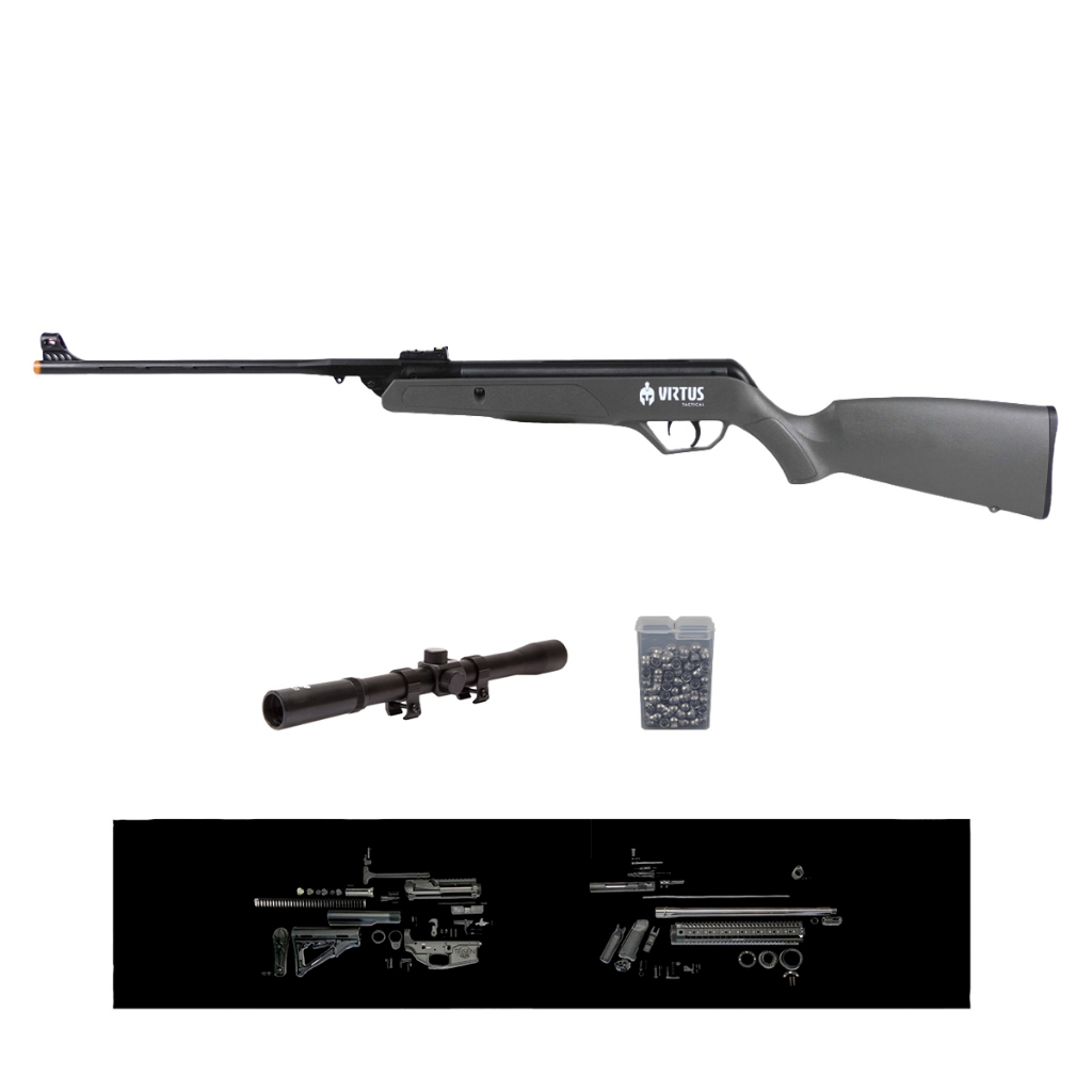 Carabina de Pressão Arete Grey 5.5mm CBC - Virtus + Chumbo + Luneta 4x20 + Gun Pad