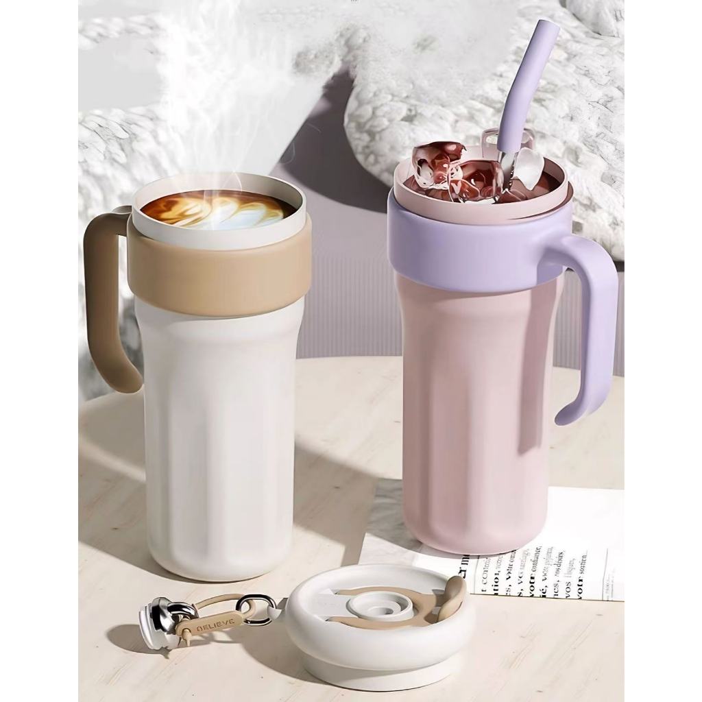 Copo térmico com Canudo de Inox 1200ml Com Alça Isolamento Térmico Academia com tampa 2 funções em Oferta na Shopee