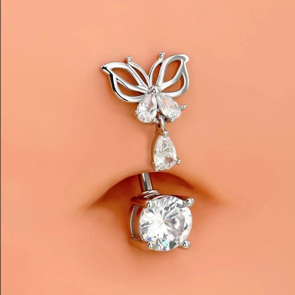 Piercing Umbigo Borboleta Vazada Com Pingente Zircônia-Prata em Oferta na Shopee