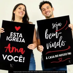 Kit 2 Placas Decorativas Religiosas | "Esta Igreja Ama você" e "Seja bem vindo"