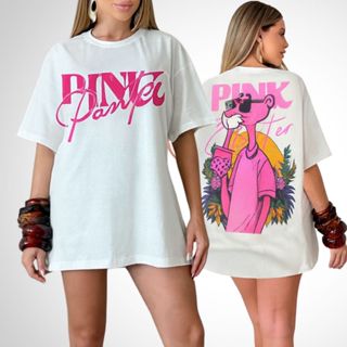 BLUSA FEMININA MAX BLUSÃO ESTAMPA PANTERA COR DE ROSA FRENTE E COSTAS 100% ALGODÃO em Oferta na Shopee