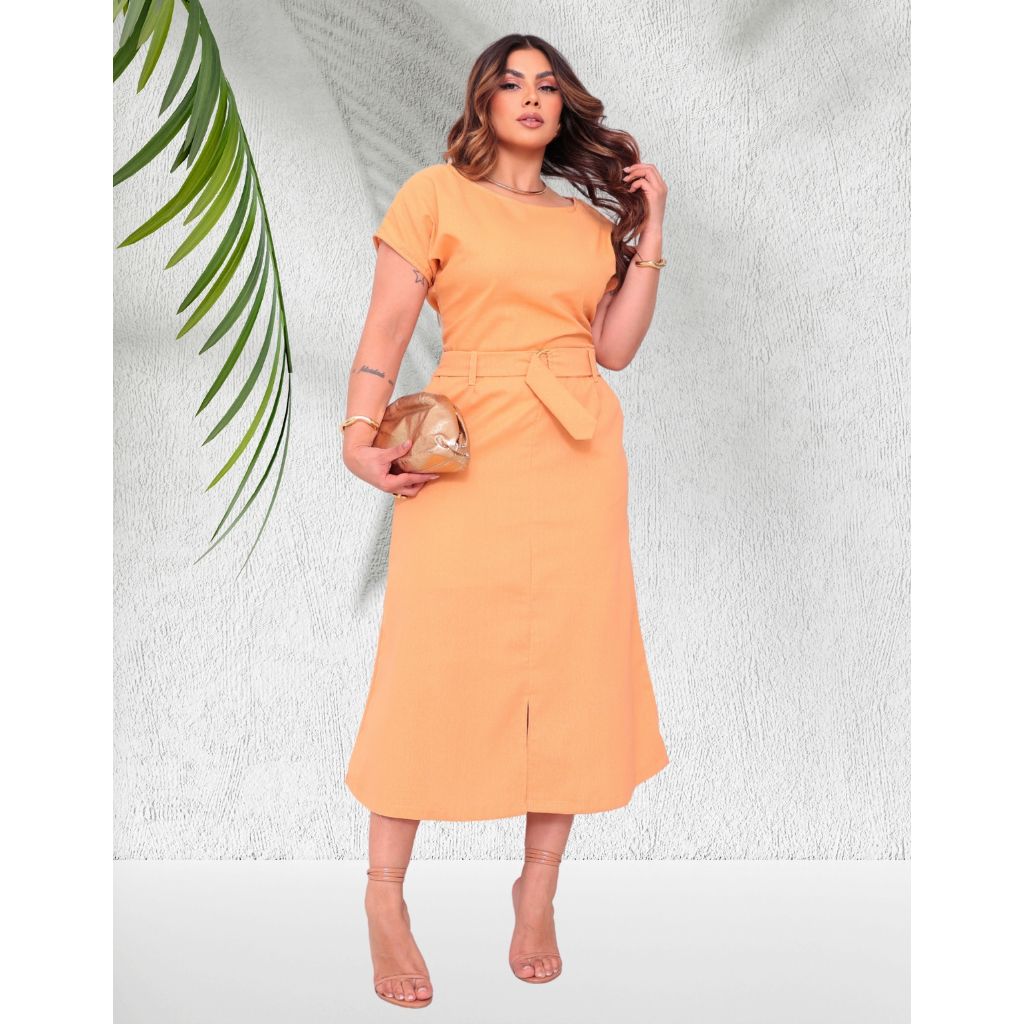 Conjunto Feminino Saia Longa, Blusa e Cinto Moda Evangélica