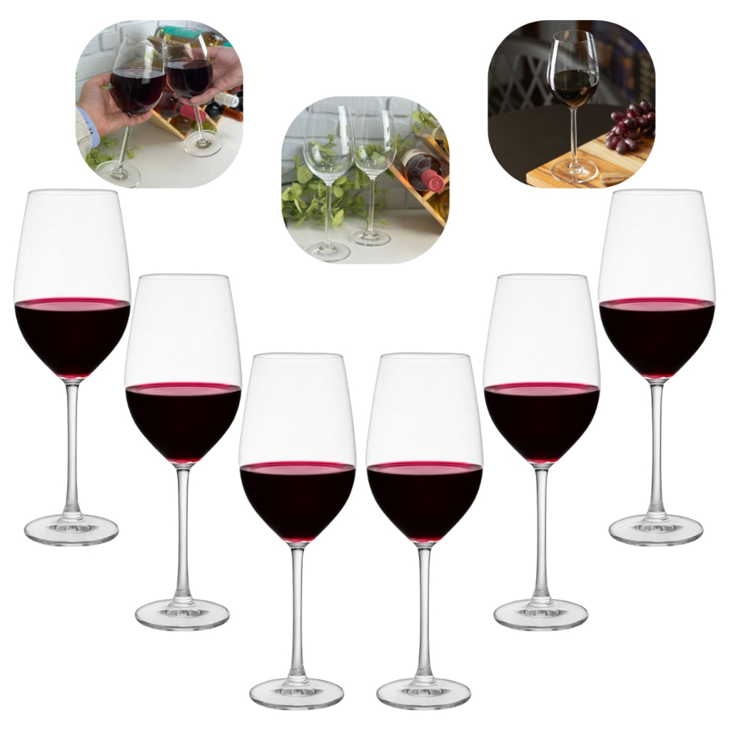 Jogo Com 6 Taças 510ml De Vinho Tinto E Coquetéis Cristal Ecológico Luxo 26cm Wolff