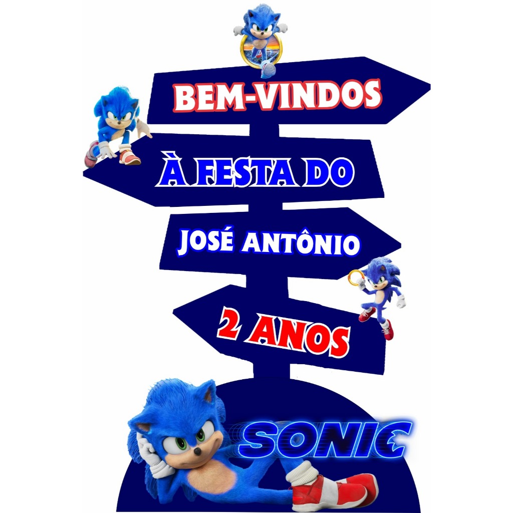 1 DISPLAY PLACA INDICATIVA SONIC, DECORAÇÃO DE FESTA, MDF 3 MM